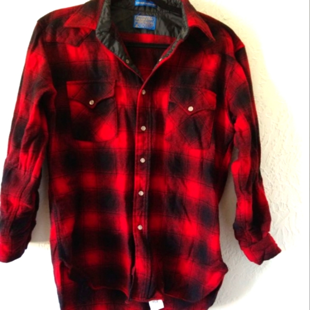 Vintage Pendleton Buffalo Wool Button Down Plaid … - image 1